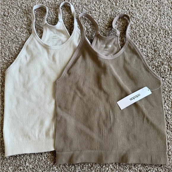 Tops - NWT Women's Ribbed Tank Tops - Cream and Brown